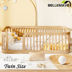 Bellemave® Twin Size Wood Montessori Floor Bed with Fence - Bellemave