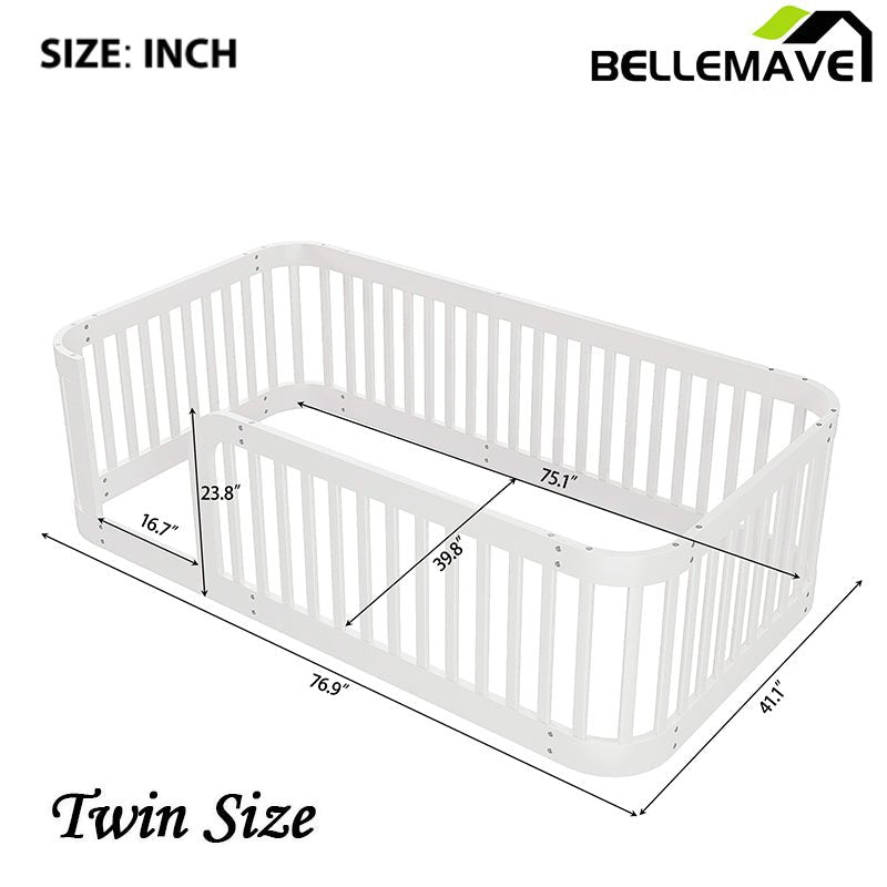 Bellemave® Twin Size Wood Montessori Floor Bed with Fence - Bellemave