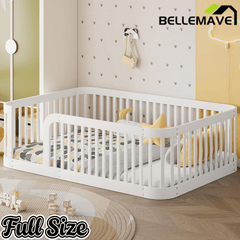 Bellemave® Twin Size Wood Montessori Floor Bed with Fence - Bellemave