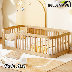 Bellemave® Twin Size Wood Montessori Floor Bed with Fence - Bellemave