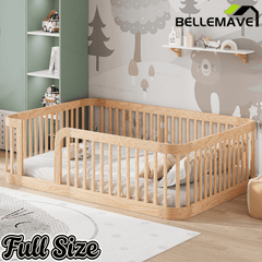 Bellemave® Twin Size Wood Montessori Floor Bed with Fence - Bellemave
