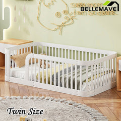 Bellemave® Twin Size Wood Montessori Floor Bed with Fence - Bellemave