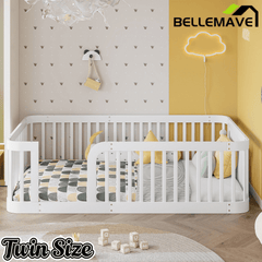Bellemave® Twin Size Wood Montessori Floor Bed with Fence - Bellemave