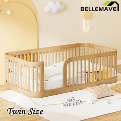 Bellemave® Twin Size Wood Montessori Floor Bed with Fence - Bellemave