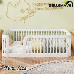 Bellemave® Twin Size Wood Montessori Floor Bed with Fence - Bellemave