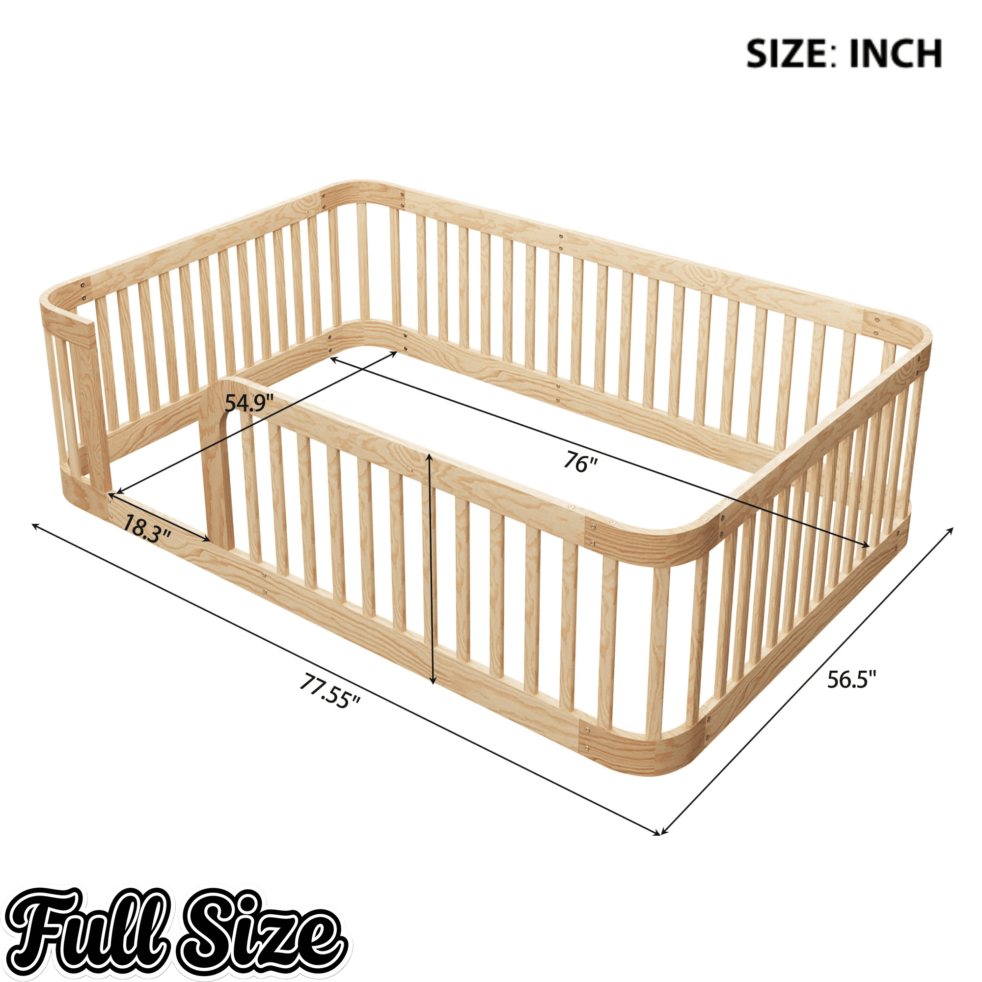 Bellemave® Twin Size Wood Montessori Floor Bed with Fence - Bellemave