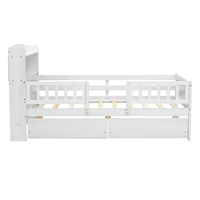 Bellemave® Twin Size Wood Platform Bed with Built - in LED Light, Multi - Functional Headboard, Guardrail and 2 Drawers - Bellemave