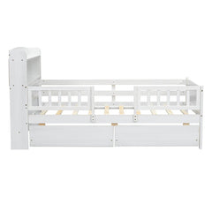 Bellemave® Twin Size Wood Platform Bed with Built - in LED Light, Multi - Functional Headboard, Guardrail and 2 Drawers - Bellemave