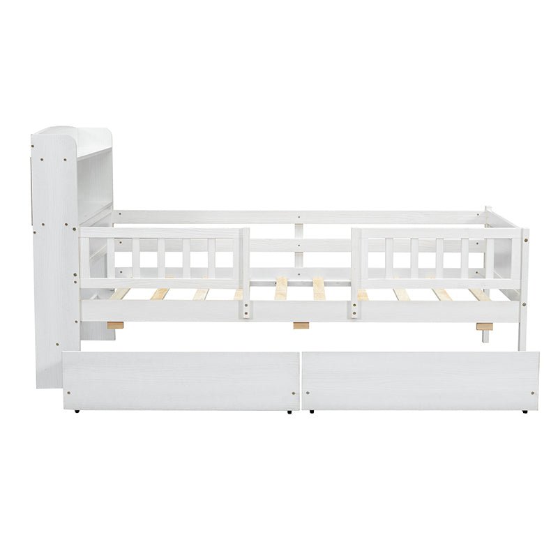 Bellemave® Twin Size Wood Platform Bed with Built - in LED Light, Multi - Functional Headboard, Guardrail and 2 Drawers - Bellemave