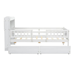 Bellemave® Twin Size Wood Platform Bed with Built - in LED Light, Multi - Functional Headboard, Guardrail and 2 Drawers - Bellemave