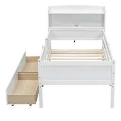Bellemave® Twin Size Wood Platform Bed with Built - in LED Light, Multi - Functional Headboard, Guardrail and 2 Drawers - Bellemave