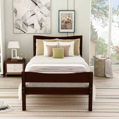 Bellemave® Twin Size Wood Platform Bed with Headboard - Bellemave