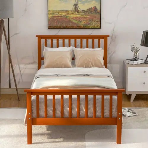 Bellemave® Twin Size Wood Platform Bed with Headboard and Footboard - Bellemave