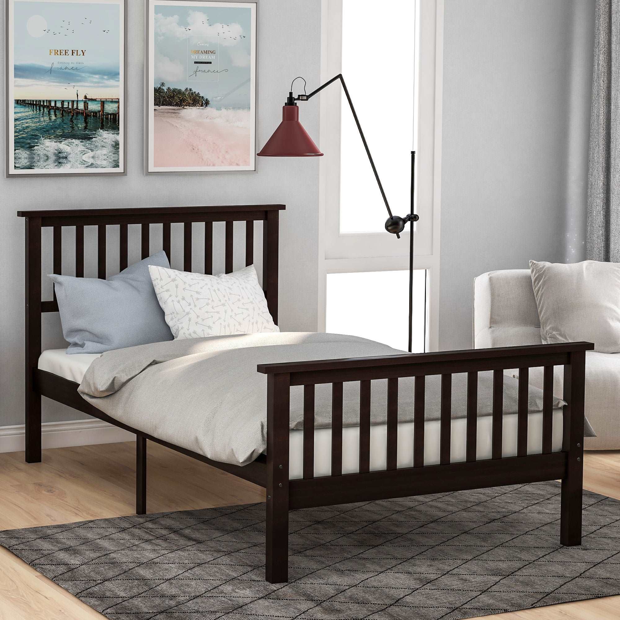 Bellemave® Twin Size Wood Platform Bed with Headboard and Footboard - Bellemave