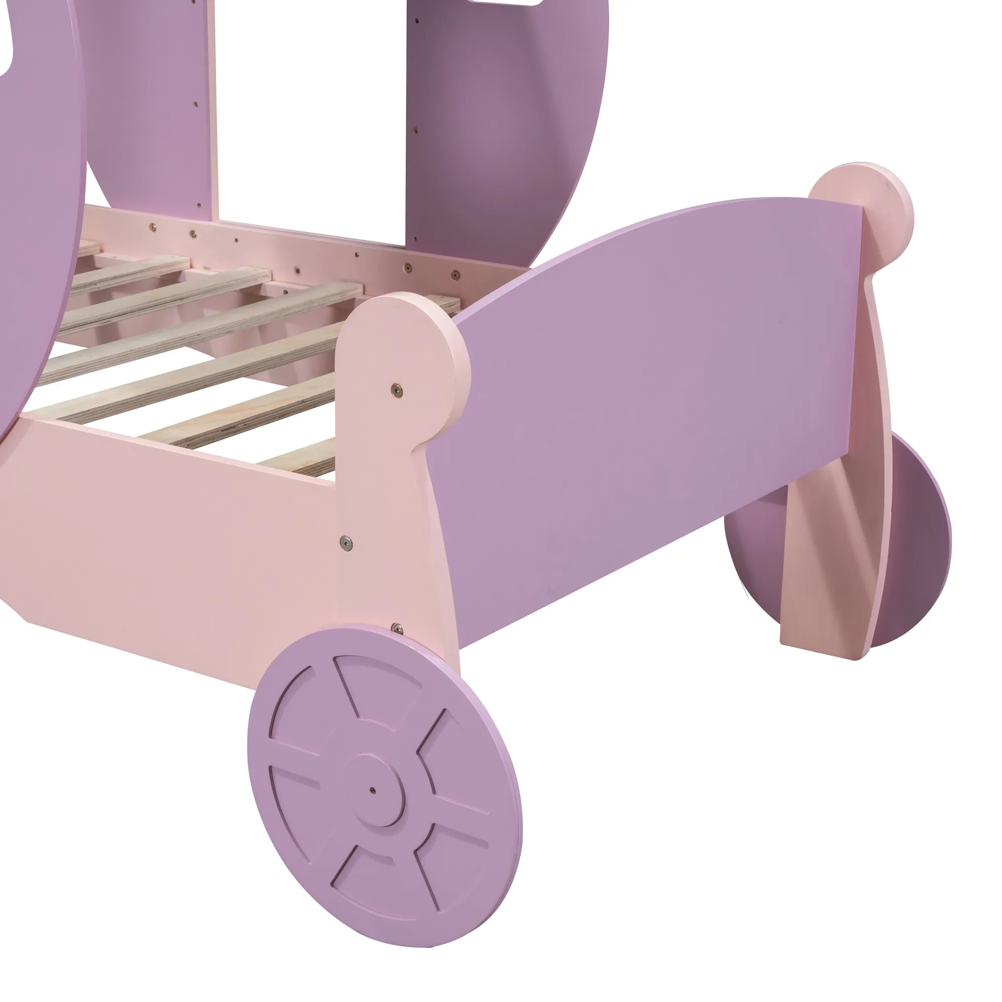Bellemave® Twin size Wood Platform Car Bed with Stair,Princess Carriage Bed with Crown - Bellemave