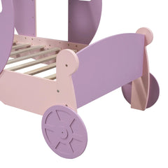 Bellemave® Twin size Wood Platform Car Bed with Stair,Princess Carriage Bed with Crown - Bellemave