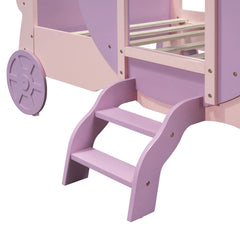 Bellemave® Twin size Wood Platform Car Bed with Stair,Princess Carriage Bed with Crown - Bellemave
