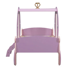 Bellemave® Twin size Wood Platform Car Bed with Stair,Princess Carriage Bed with Crown - Bellemave