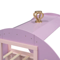 Bellemave® Twin size Wood Platform Car Bed with Stair,Princess Carriage Bed with Crown - Bellemave