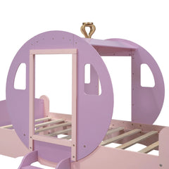 Bellemave® Twin size Wood Platform Car Bed with Stair,Princess Carriage Bed with Crown - Bellemave