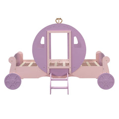 Bellemave® Twin size Wood Platform Car Bed with Stair,Princess Carriage Bed with Crown - Bellemave