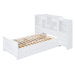 Bellemave® Twin Size Wood Platformbed with Vertical All - in - One Cabinet and 4 Drawers on Each Side - Bellemave