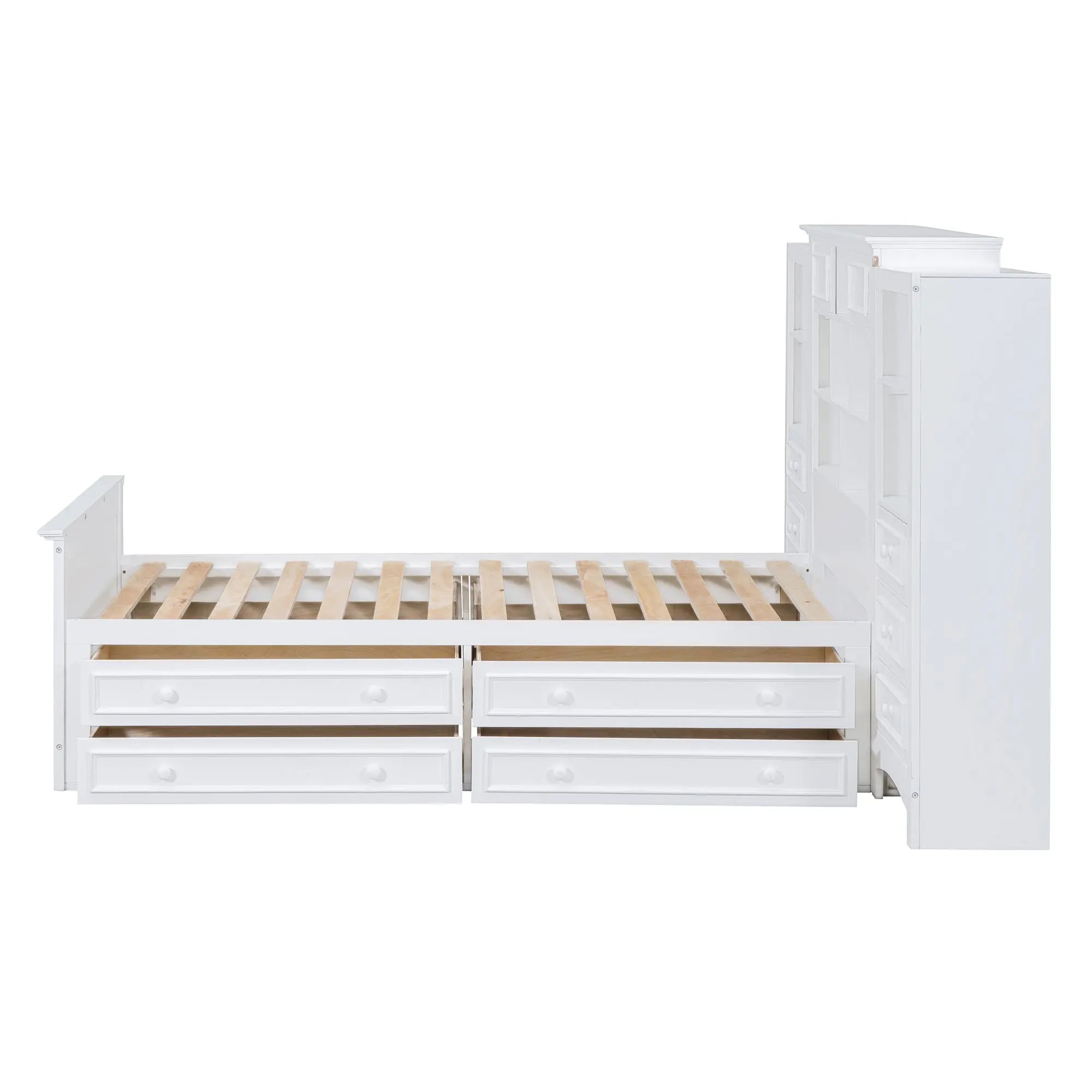Bellemave® Twin Size Wood Platformbed with Vertical All - in - One Cabinet and 4 Drawers on Each Side - Bellemave