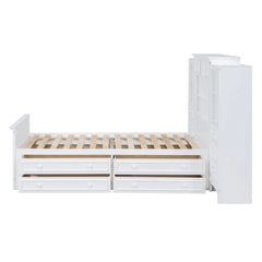 Bellemave® Twin Size Wood Platformbed with Vertical All - in - One Cabinet and 4 Drawers on Each Side - Bellemave