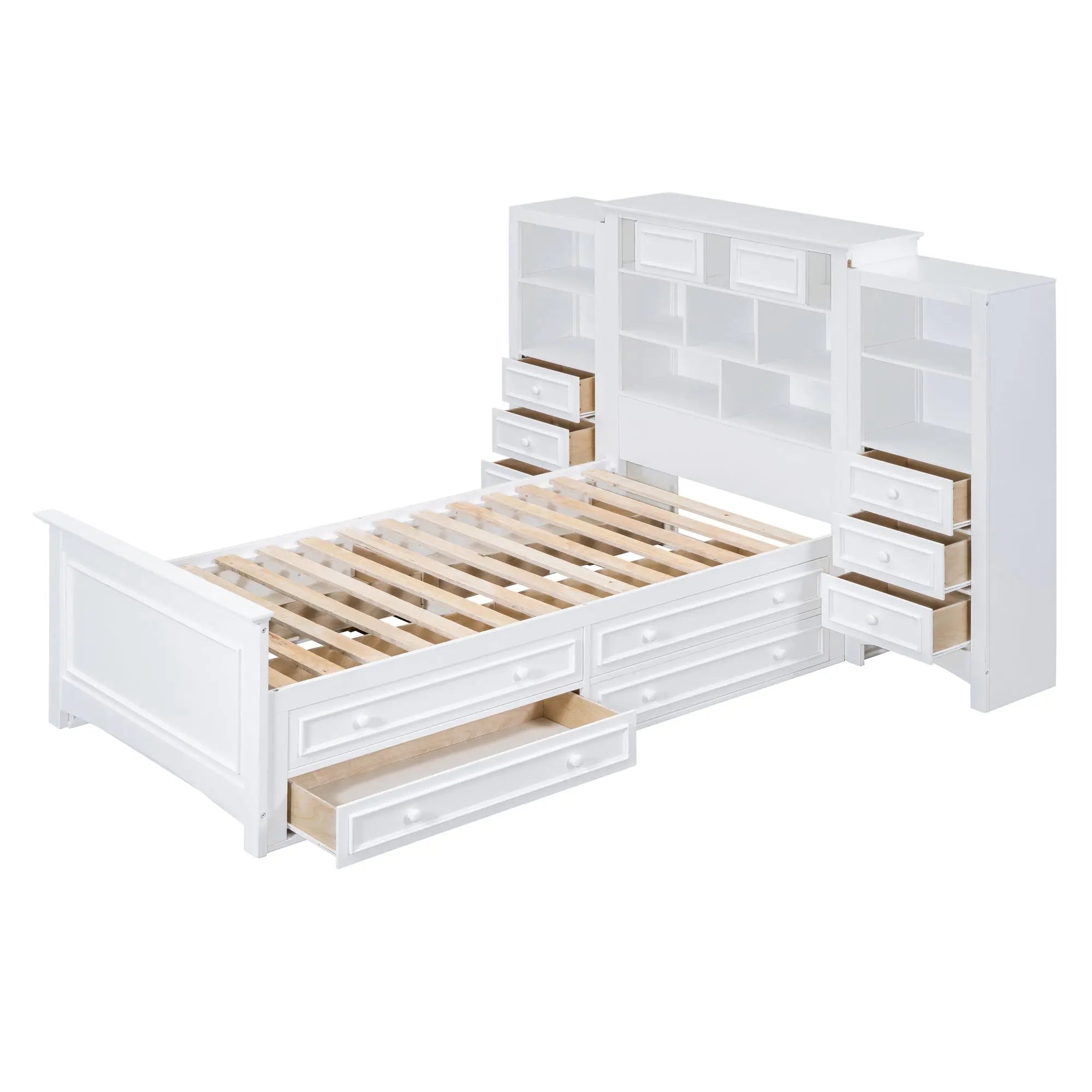 Bellemave® Twin Size Wood Platformbed with Vertical All - in - One Cabinet and 4 Drawers on Each Side - Bellemave