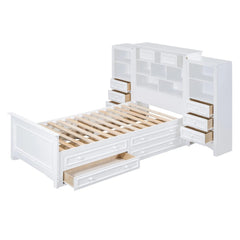 Bellemave® Twin Size Wood Platformbed with Vertical All - in - One Cabinet and 4 Drawers on Each Side - Bellemave