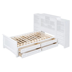 Bellemave® Twin Size Wood Platformbed with Vertical All - in - One Cabinet and 4 Drawers on Each Side - Bellemave