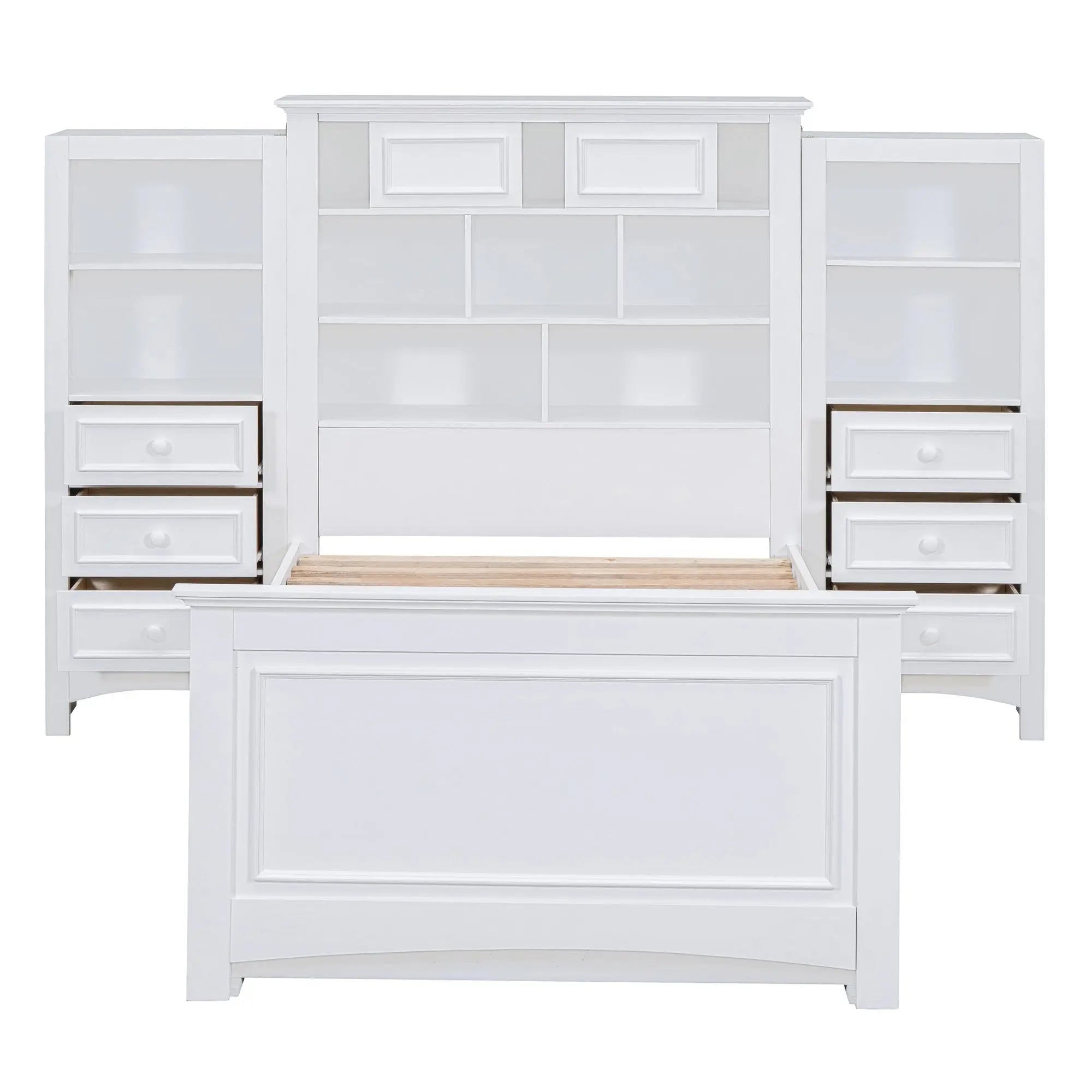 Bellemave® Twin Size Wood Platformbed with Vertical All - in - One Cabinet and 4 Drawers on Each Side - Bellemave