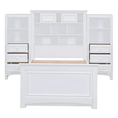 Bellemave® Twin Size Wood Platformbed with Vertical All - in - One Cabinet and 4 Drawers on Each Side - Bellemave