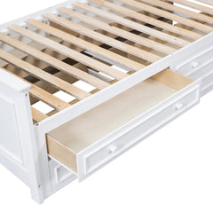 Bellemave® Twin Size Wood Platformbed with Vertical All - in - One Cabinet and 4 Drawers on Each Side - Bellemave