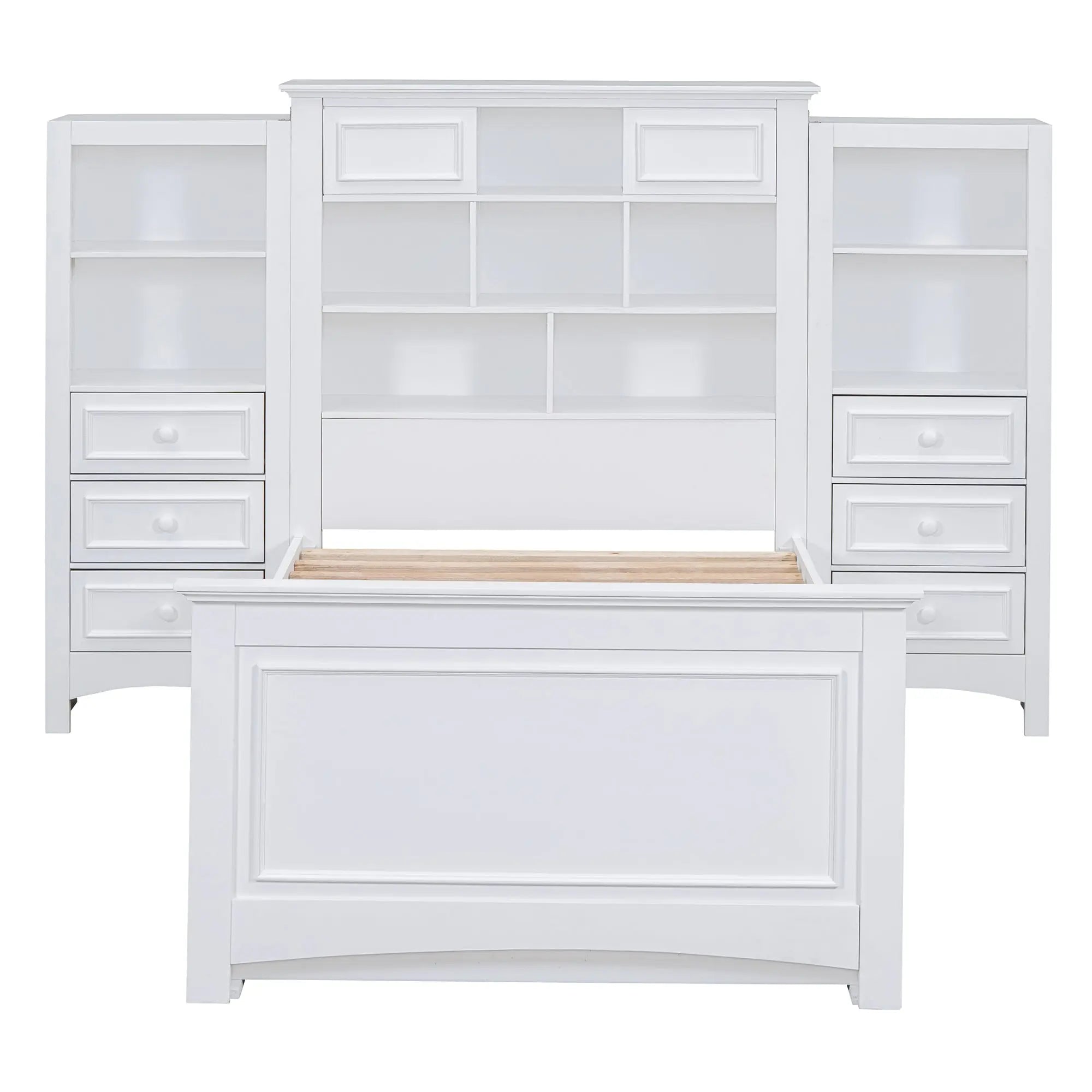 Bellemave® Twin Size Wood Platformbed with Vertical All - in - One Cabinet and 4 Drawers on Each Side - Bellemave