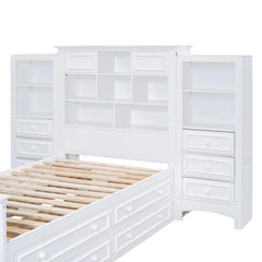 Bellemave® Twin Size Wood Platformbed with Vertical All - in - One Cabinet and 4 Drawers on Each Side - Bellemave
