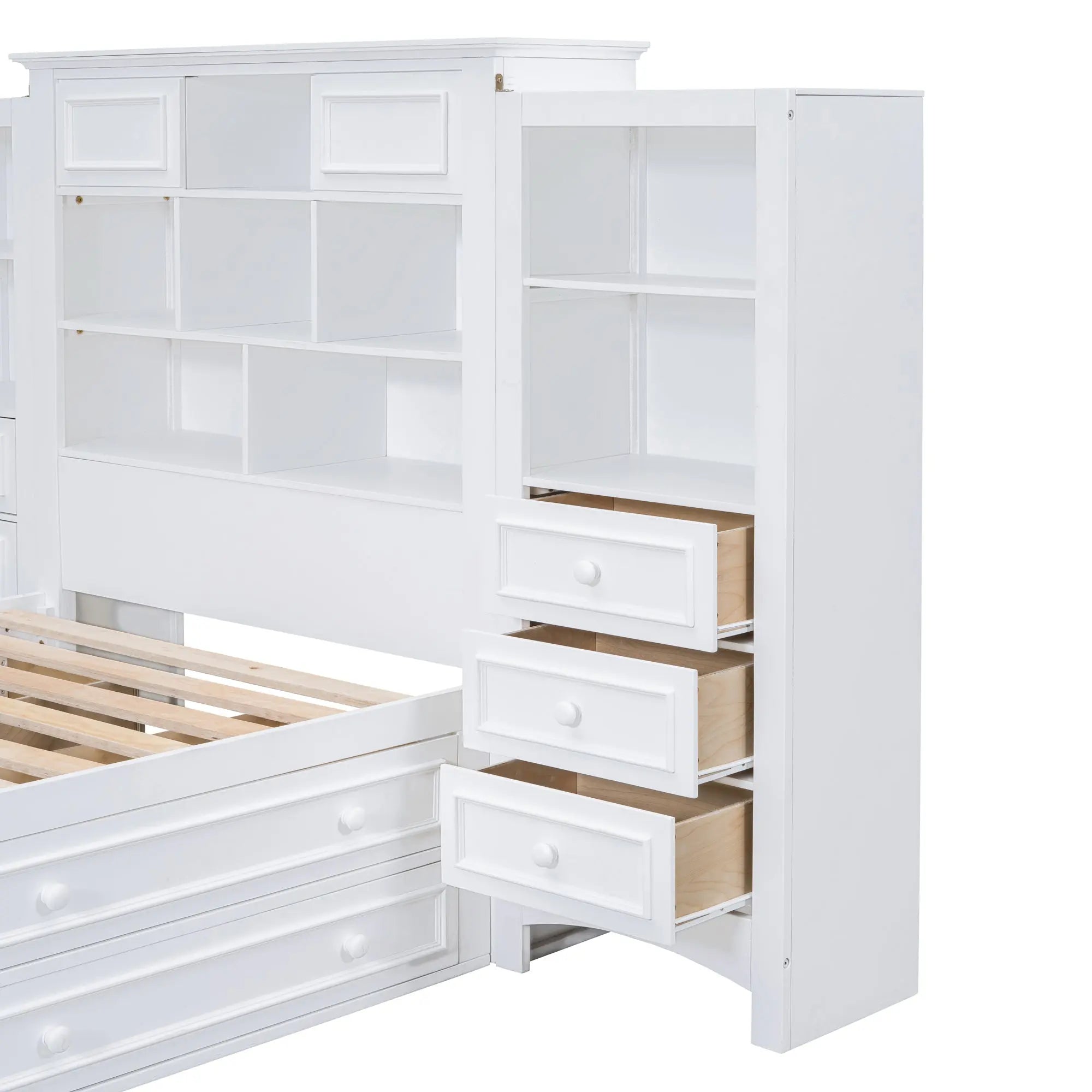 Bellemave® Twin Size Wood Platformbed with Vertical All - in - One Cabinet and 4 Drawers on Each Side - Bellemave