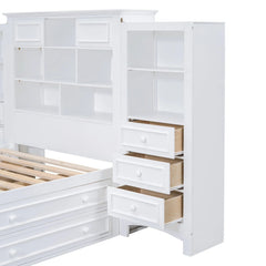 Bellemave® Twin Size Wood Platformbed with Vertical All - in - One Cabinet and 4 Drawers on Each Side - Bellemave