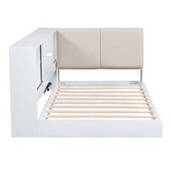 Bellemave® Twin Size Wooden L - Shaped Daybed with Storage Bookcase and Upholstered Headboard and USB Charging Ports - Bellemave
