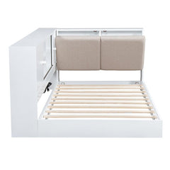 Bellemave® Twin Size Wooden L - Shaped Daybed with Storage Bookcase and Upholstered Headboard and USB Charging Ports - Bellemave