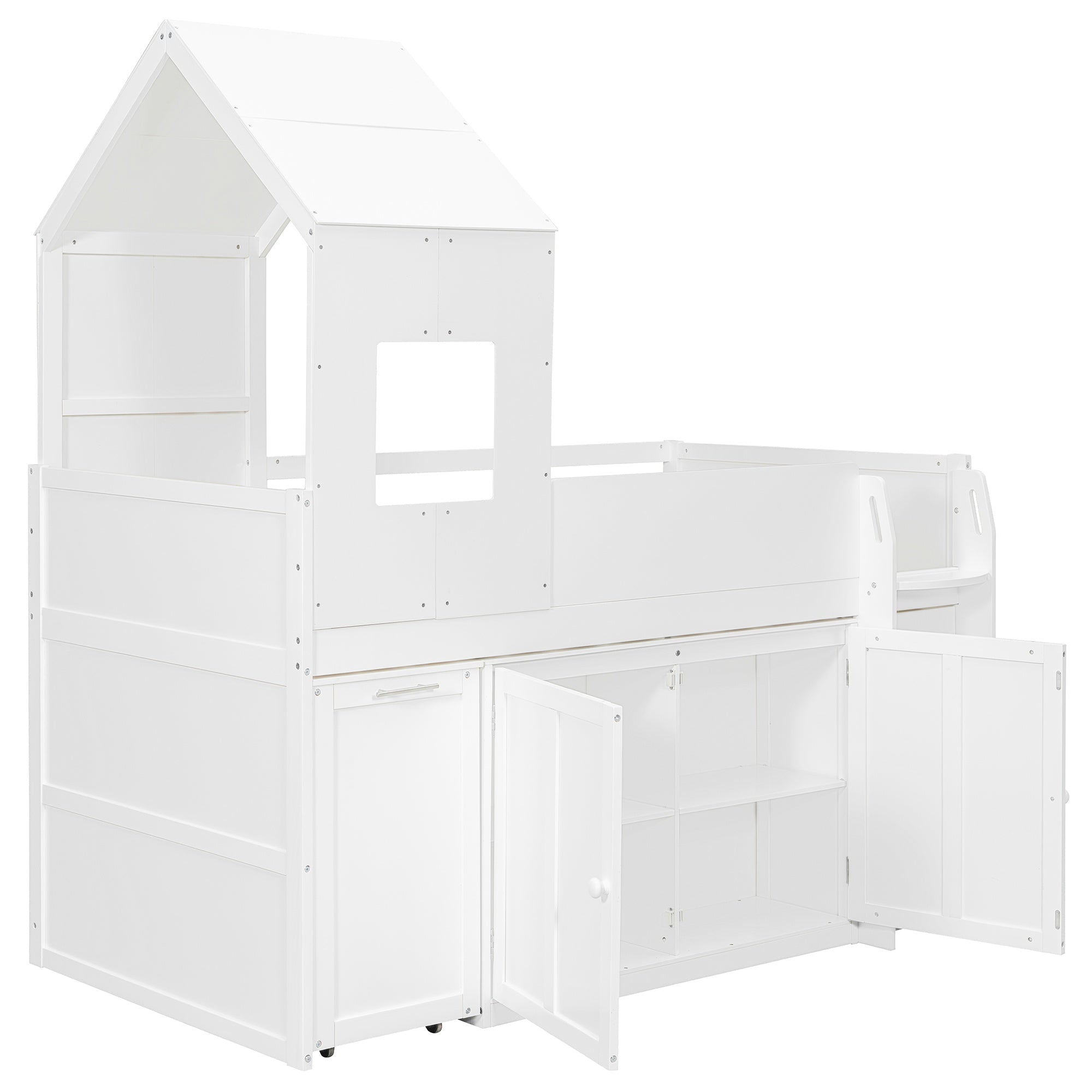 Bellemave® Twin Size Wooden Loft Bed with Desk, Drawers & Cabinets - Bellemave