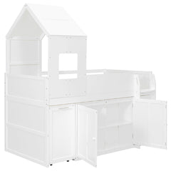 Bellemave® Twin Size Wooden Loft Bed with Desk, Drawers & Cabinets - Bellemave