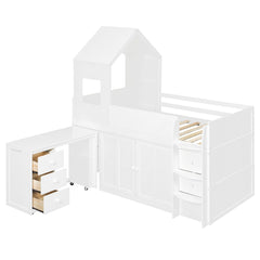 Bellemave® Twin Size Wooden Loft Bed with Desk, Drawers & Cabinets - Bellemave