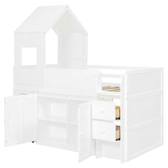 Bellemave® Twin Size Wooden Loft Bed with Desk, Drawers & Cabinets - Bellemave