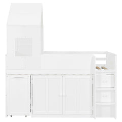 Bellemave® Twin Size Wooden Loft Bed with Desk, Drawers & Cabinets - Bellemave
