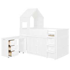 Bellemave® Twin Size Wooden Loft Bed with Desk, Drawers & Cabinets - Bellemave