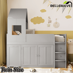 Bellemave® Twin Size Wooden Loft Bed with Desk, Drawers & Cabinets - Bellemave