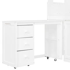 Bellemave® Twin Size Wooden Loft Bed with Desk, Drawers & Cabinets - Bellemave