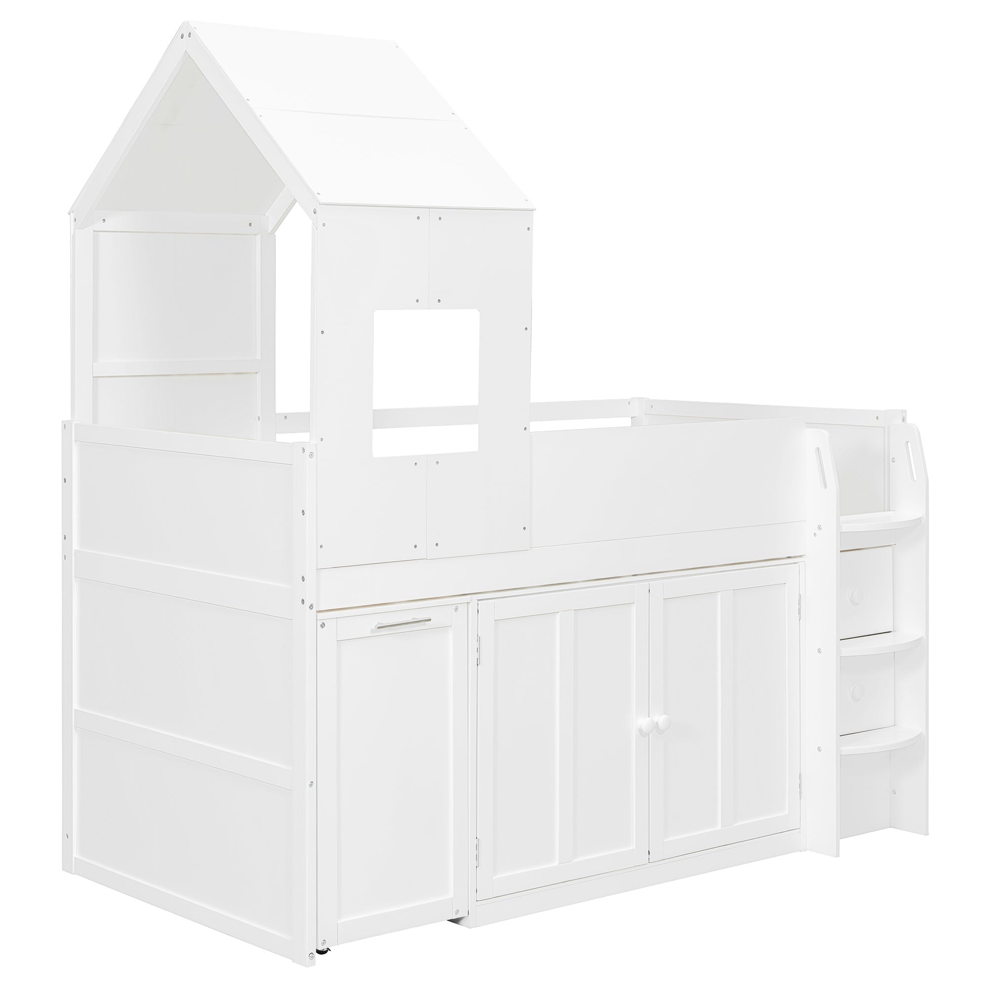 Bellemave® Twin Size Wooden Loft Bed with Desk, Drawers & Cabinets - Bellemave