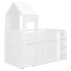 Bellemave® Twin Size Wooden Loft Bed with Desk, Drawers & Cabinets - Bellemave